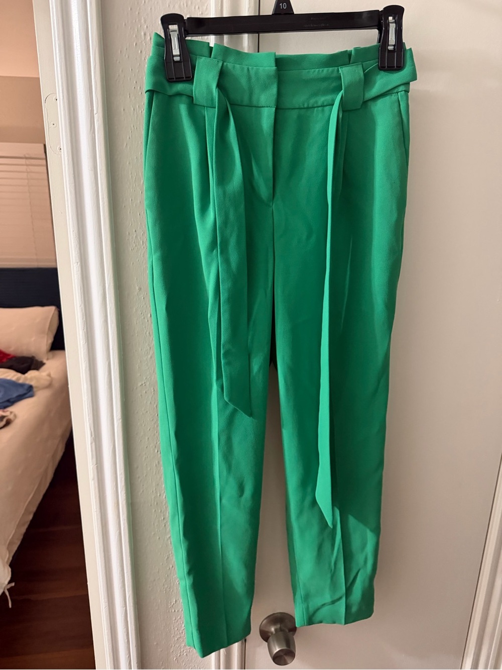 Express Bright Green Paperbag Waist Tie Trousers